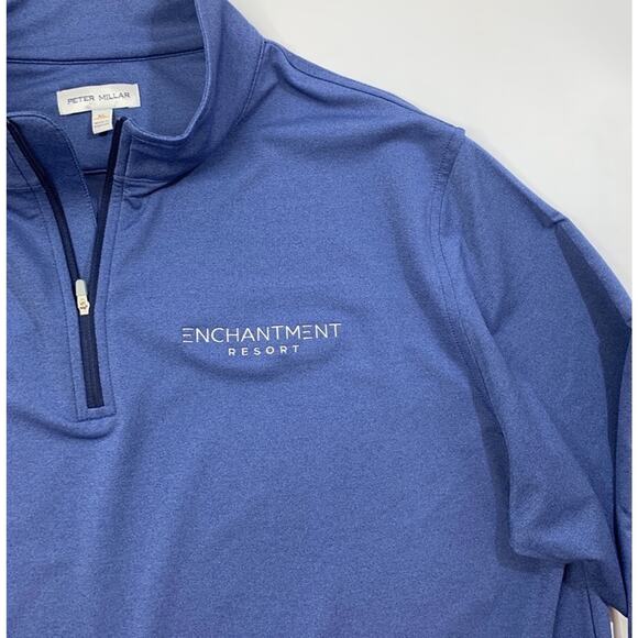 Peter Millar Sweatshirt Mens XL Blue Perth Melange Performance 1/4 Zip Golf LOGO - Picture 4 of 11